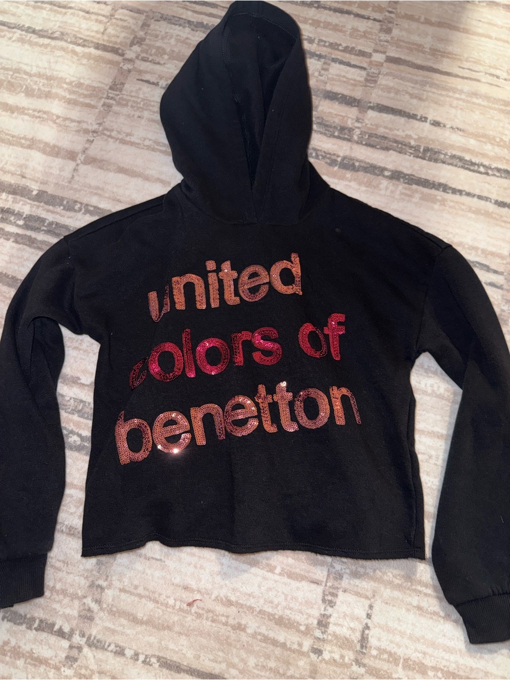 United Colors Of Benetton Black Hoodie with Pink Sequin Logo